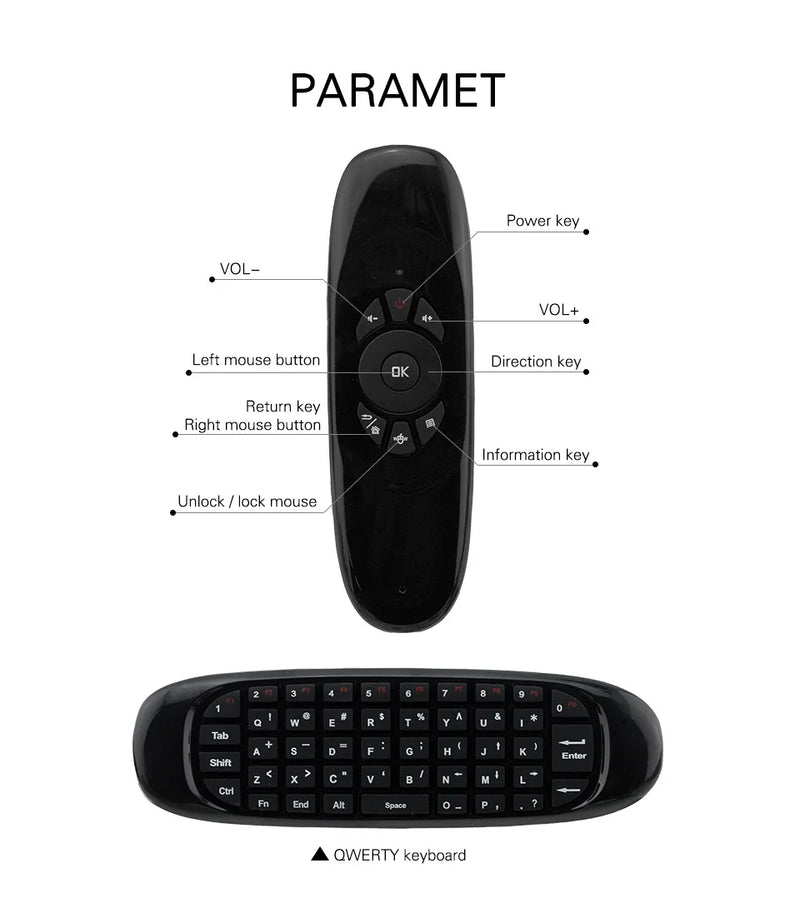 Super Controle Remoto Inteligente 3 em 1: com Teclado e Mouse sem fio